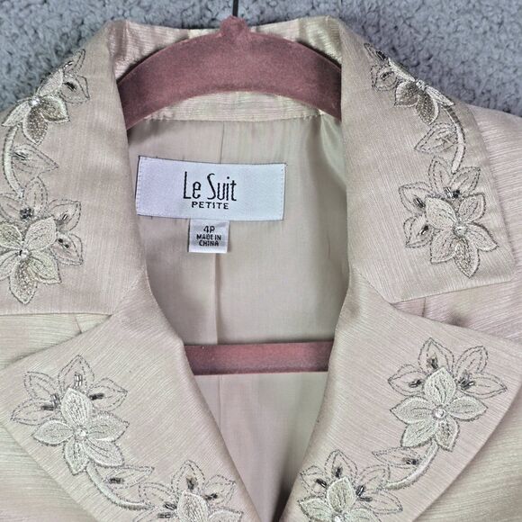 Le Suit petite champagne floral embroidered blazer 4P - Picture 16 of 16